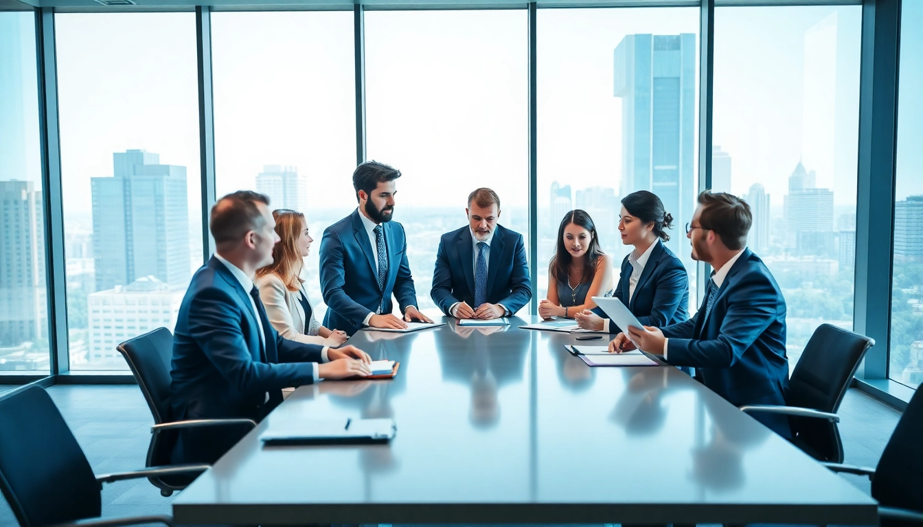 Headhunter Schweiz strategizes in a modern office with clients discussing opportunities.