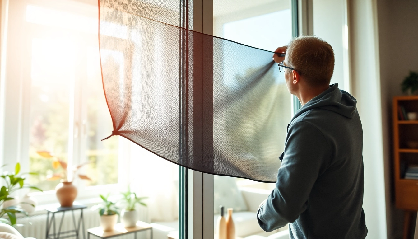 Fliegengittermaxx installation process highlighted in a cozy living room setting.