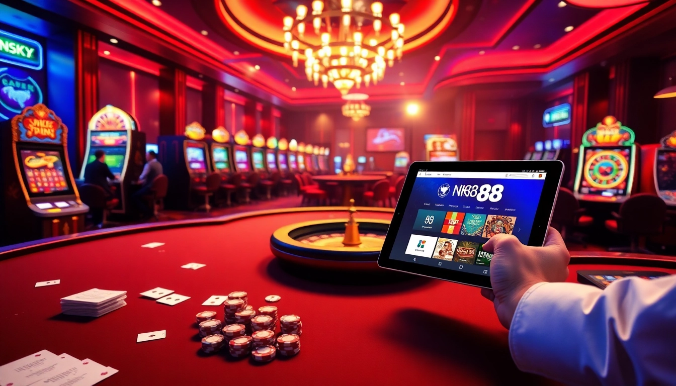 Engage with the vibrant atmosphere of https://nk88net.com/ featuring luxurious casino tables and exciting gambling interfaces.