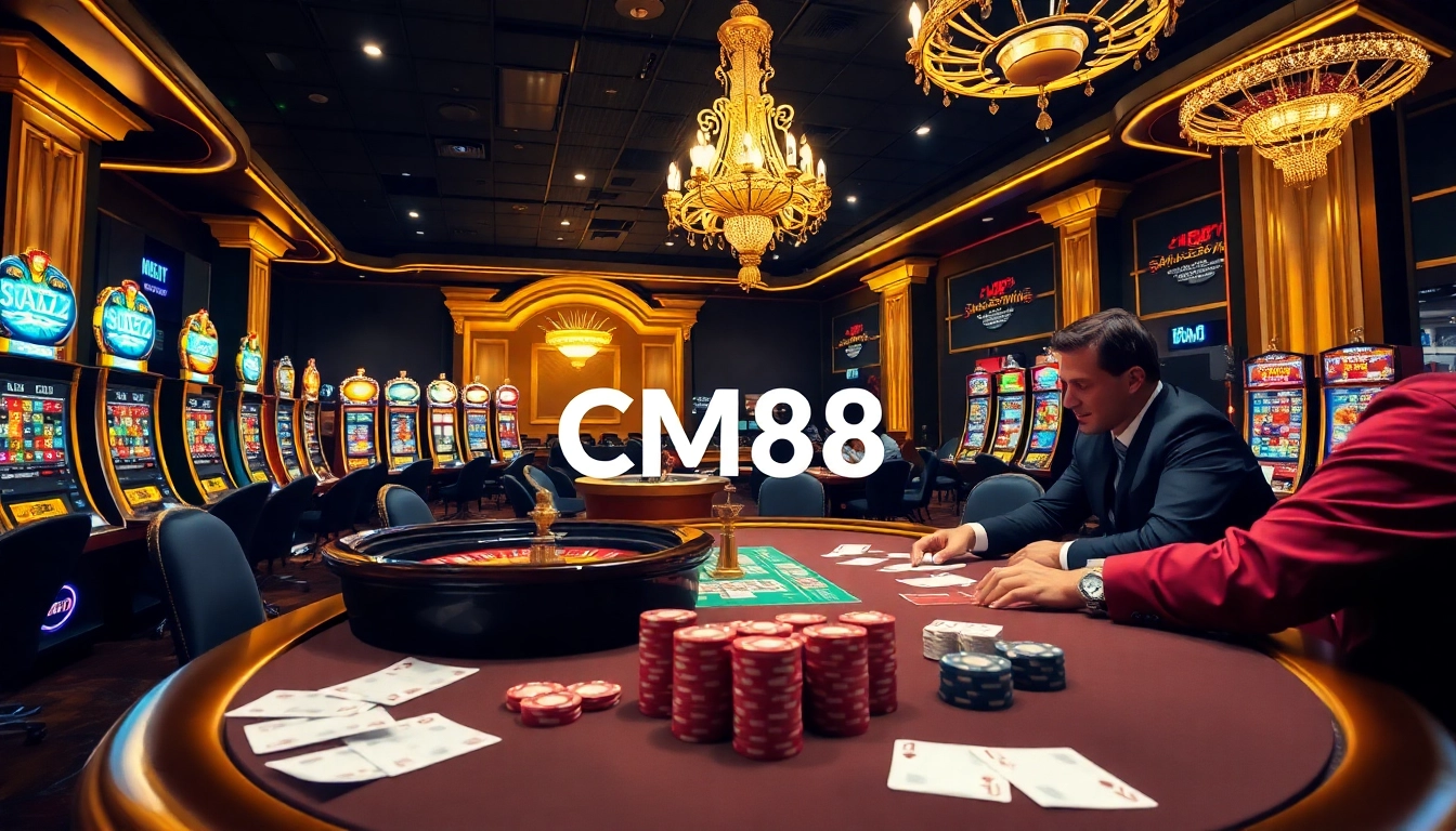 Experience the excitement of CM88 at a luxurious casino poker table with vibrant atmosphere.