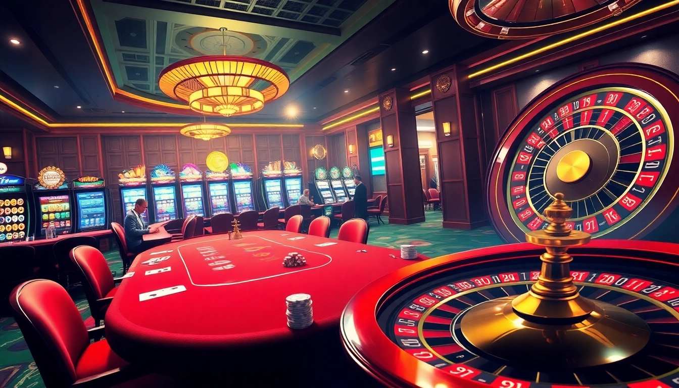 Exciting poker table scene in a luxurious casino, highlighting CM88 gaming experience.