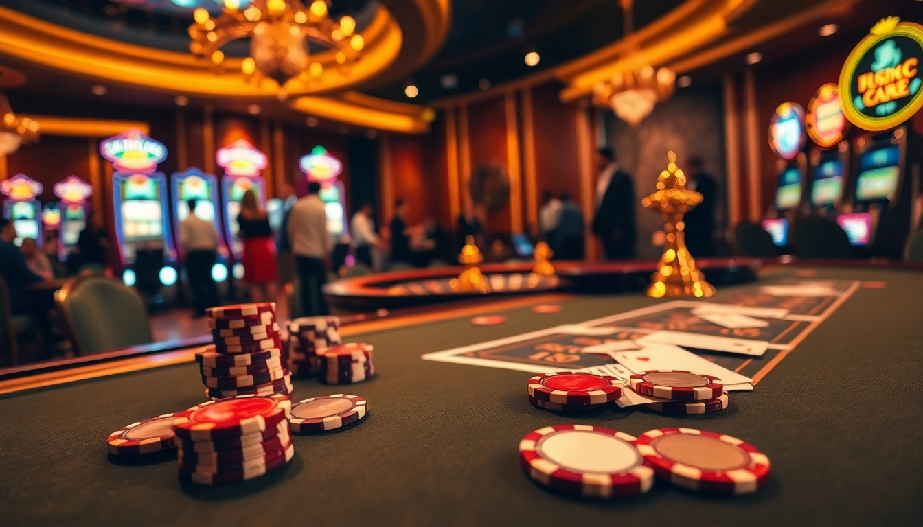 MMOO players engaging in an exciting casino game with vibrant poker chips and high-end tables.