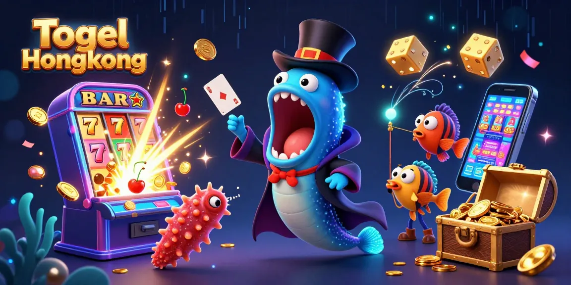 Togel Hongkong reveals a magical deep-sea scene with a gulper eel performing card tricks amidst casino elements.