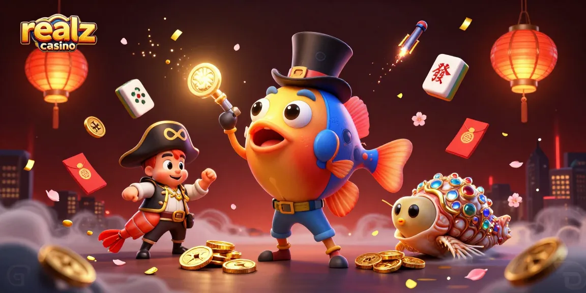 Engage with realz casino's vibrant gaming scene filled with golden coins and lively characters.