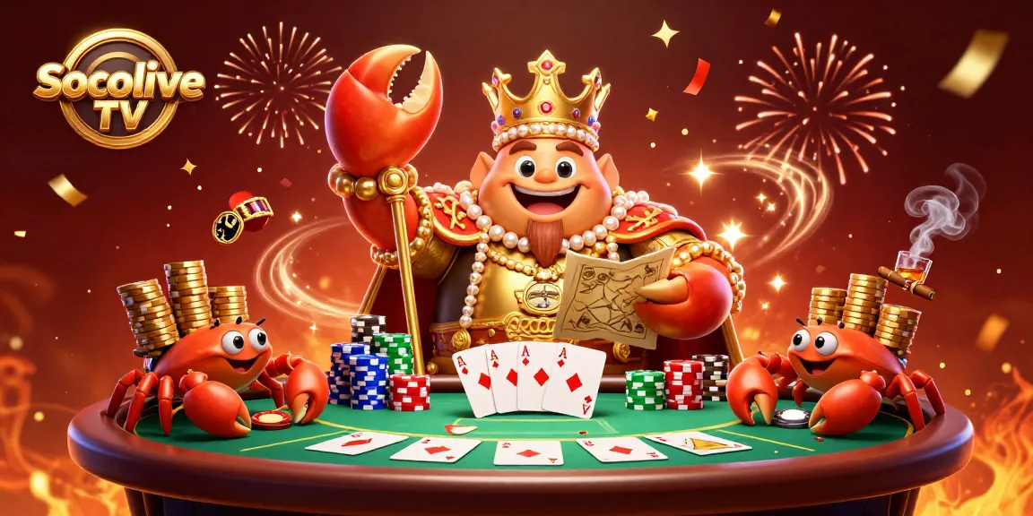 Experience elite gameplay at Socolive TV with dynamic golden crab emperor on a rich poker table.