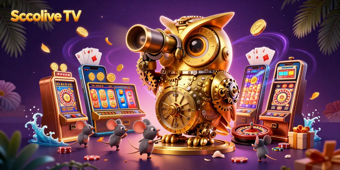 Socolive TV presents a captivating 3D illustration of a golden owl at a casino, highlighting dynamic gaming action.