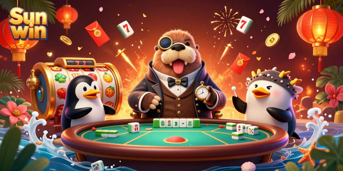 Experience the excitement of Sun win while a walrus plays poker with a penguin and pufferfish.