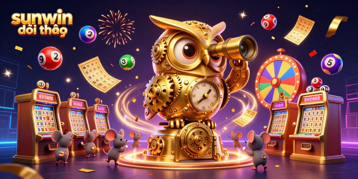 Engage in sunwin đổi thưởng with vibrant slots action, featuring golden owl and lively lottery elements.